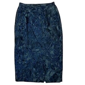 Vintage 80s Donna Vinci Couture Velvet Pencil Maxi‎ Skirt Size 16 Black/Blue